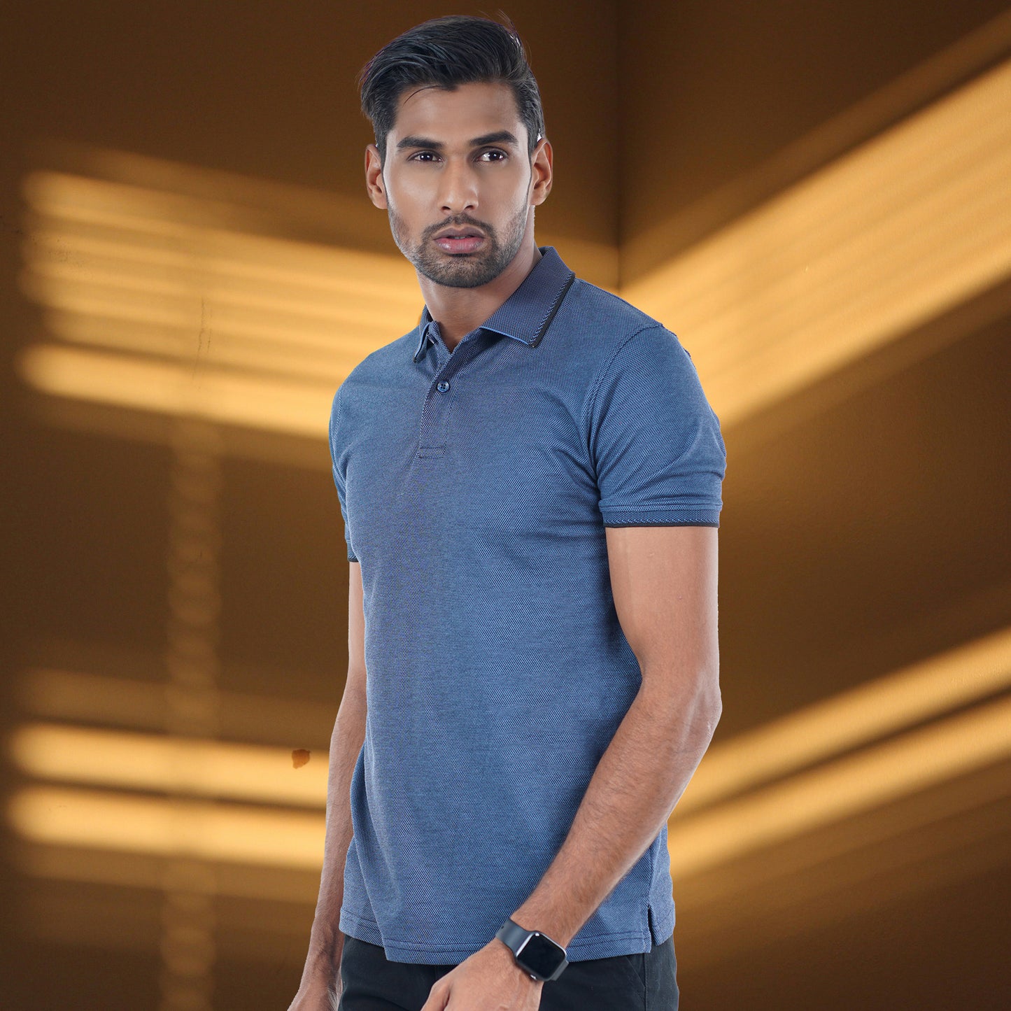 Navy blue black stripe Polo