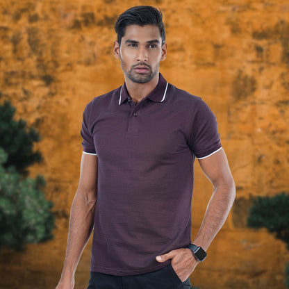 Maroon white stripe Polo