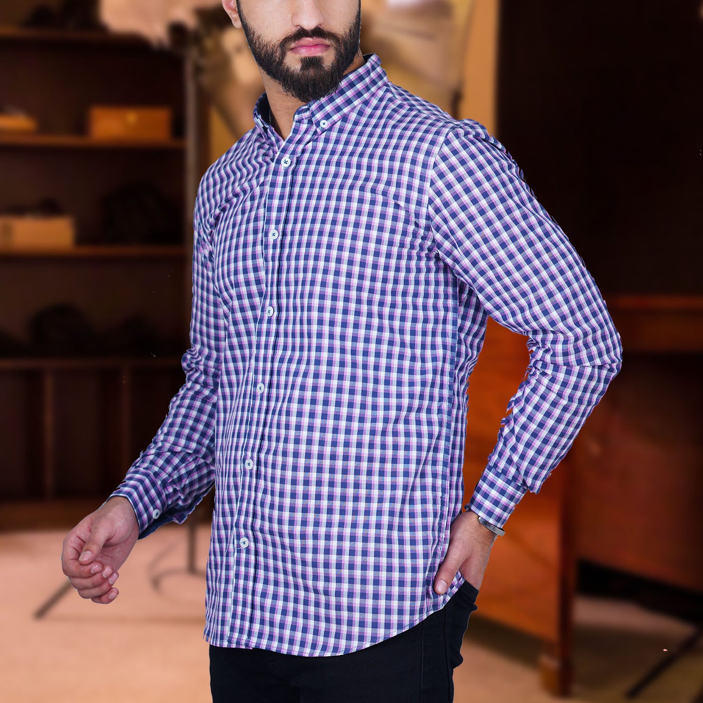 Premium Purple Check Full Shirt