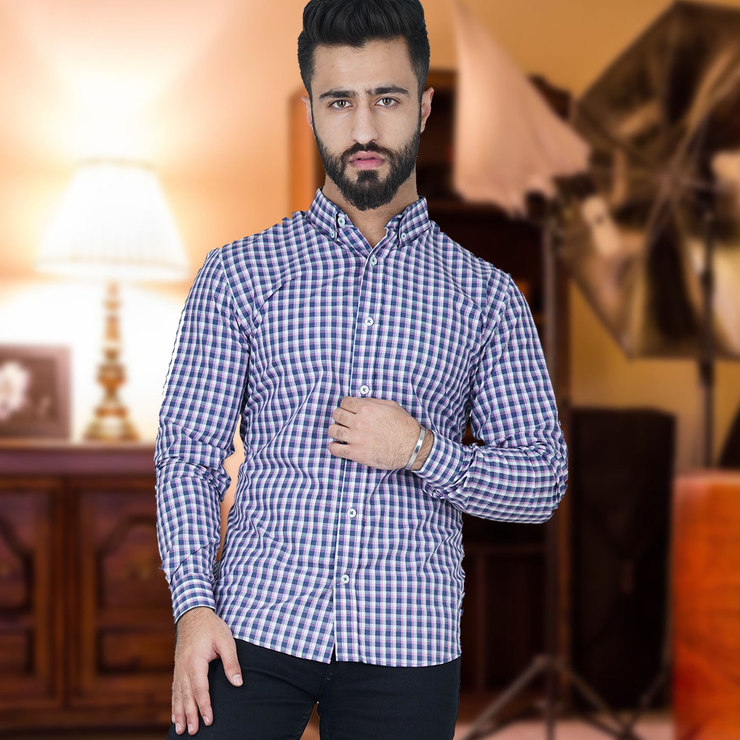 Premium Purple Check Full Shirt