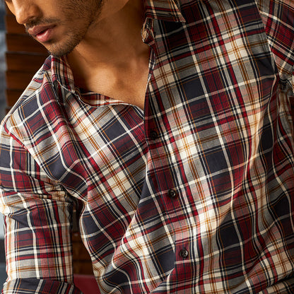 Urban Blue & Maroon Check Full Shirt