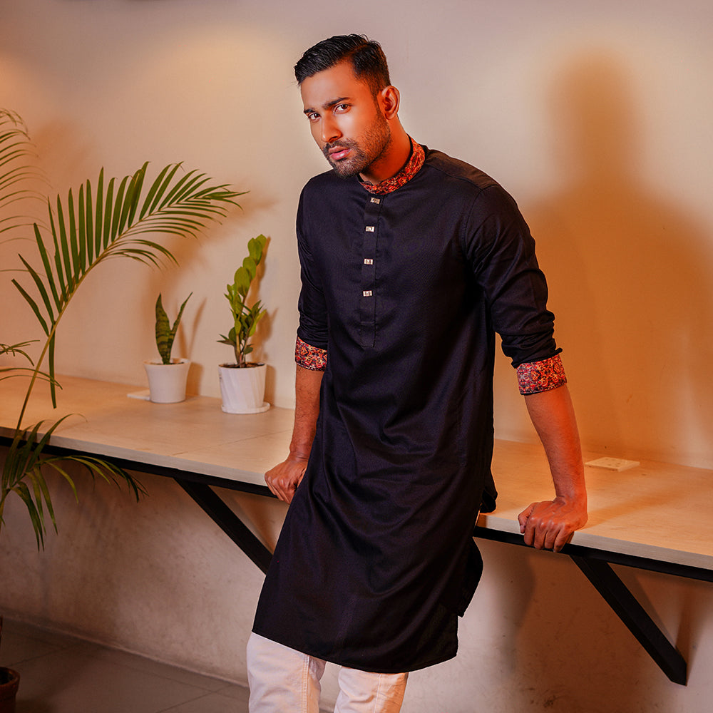 Premium Black Contrast Panjabi