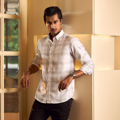 Urban White Mixed Check Full Shirt