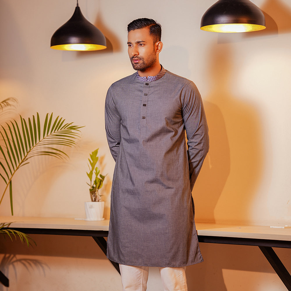 Premium Grey Purple Contrast Panjabi