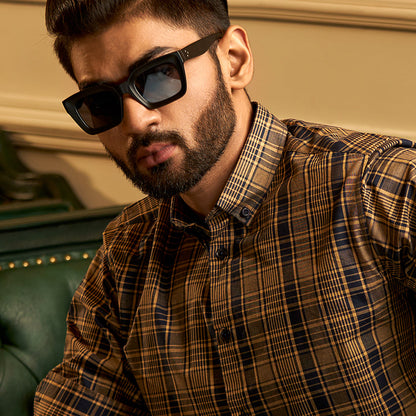 Urban Golden & Blue Check Full Shirt