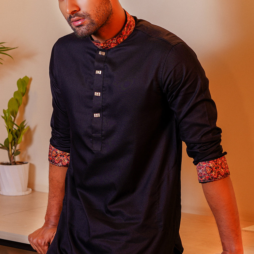 Premium Black Contrast Panjabi