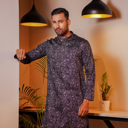 Premium Indian Grey Print Panjabi