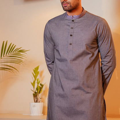 Premium Grey Purple Contrast Panjabi