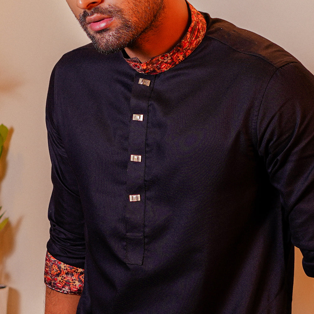 Premium Black Contrast Panjabi