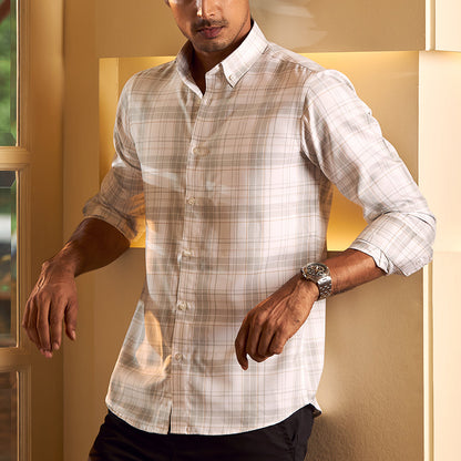 Urban White Mixed Check Full Shirt