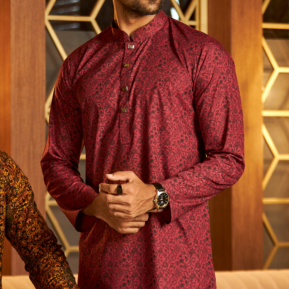 Premium Maroon printed Panjabi