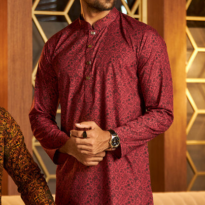 Premium Maroon printed Panjabi