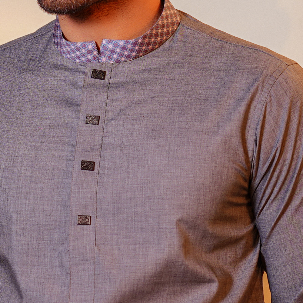 Premium Grey Purple Contrast Panjabi