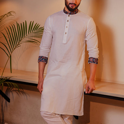 Premium White Contrast Panjabi